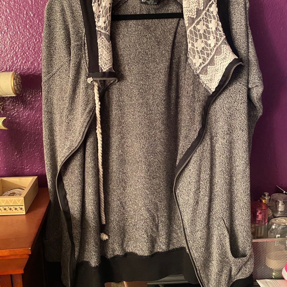 Grey lace zip up hoodie
